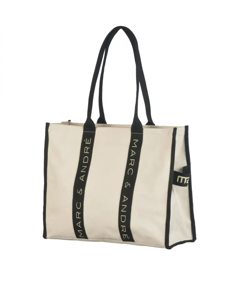 Плажна  памучна чанта Бежово/Черно от Marc & Andre