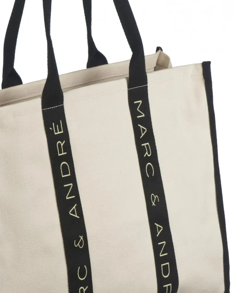 Плажна  памучна чанта Бежово/Черно от Marc & Andre