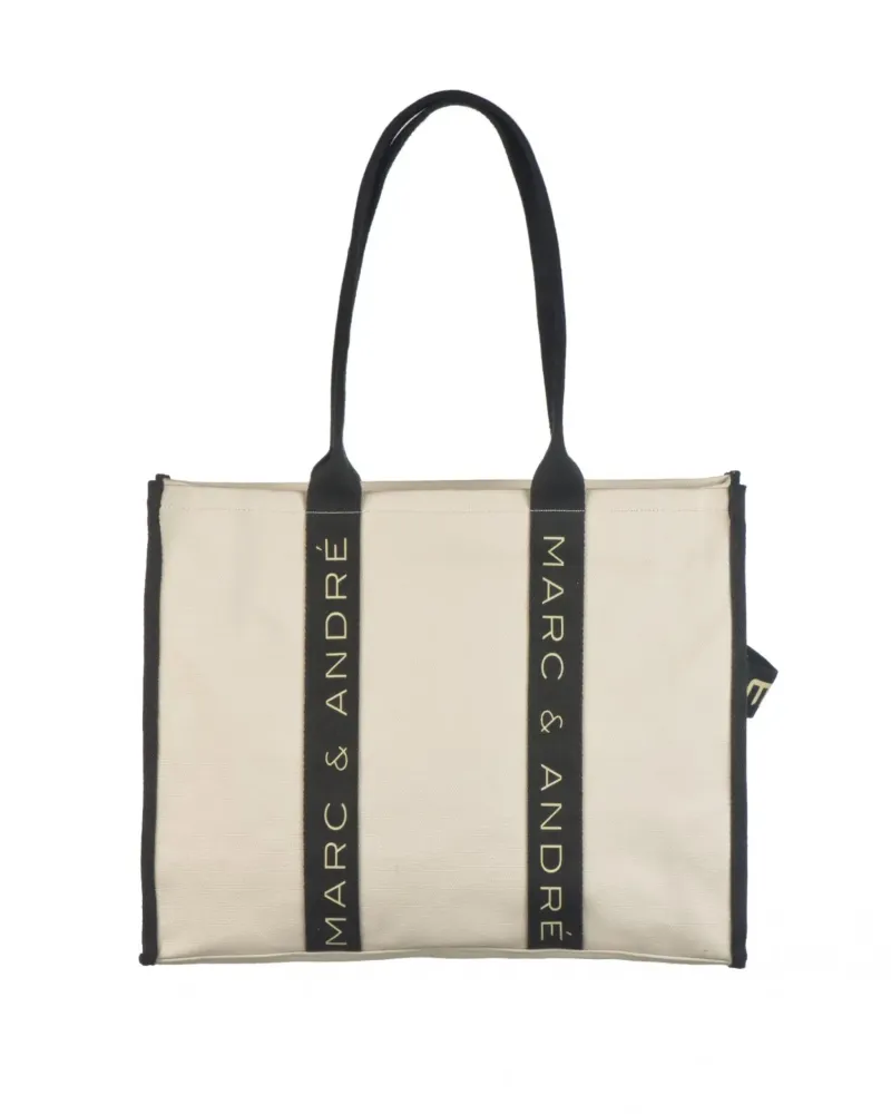 Плажна  памучна чанта Бежово/Черно от Marc & Andre