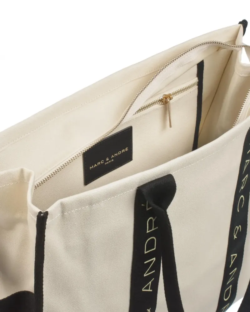 Плажна  памучна чанта Бежово/Черно от Marc & Andre