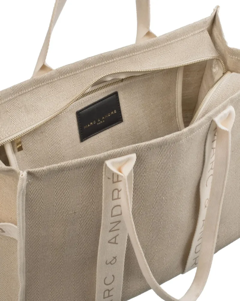 Ленена лятна чанта в бежов цвят