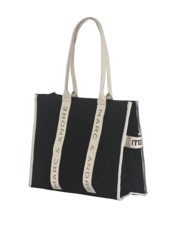 Ленена лятна чанта в черен цвят