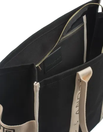 Ленена лятна чанта в черен цвят