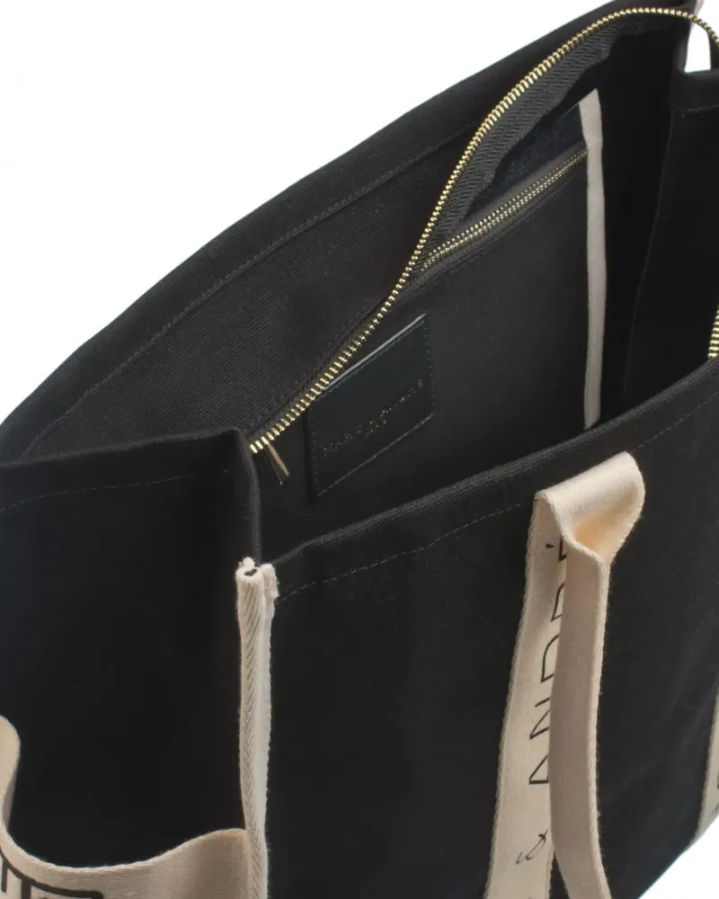 Ленена лятна чанта в черен цвят