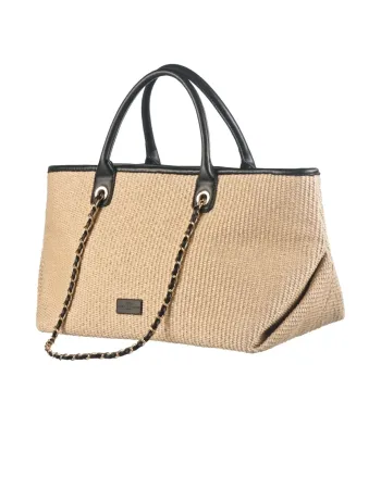 Елегантна чанта с верижка в цвят натурал