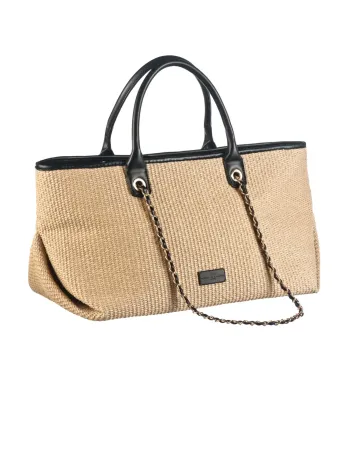 Елегантна чанта с верижка в цвят натурал