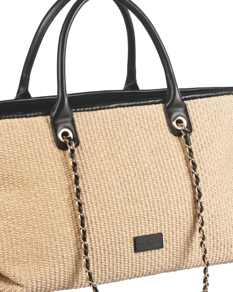 Елегантна чанта с верижка в цвят натурал