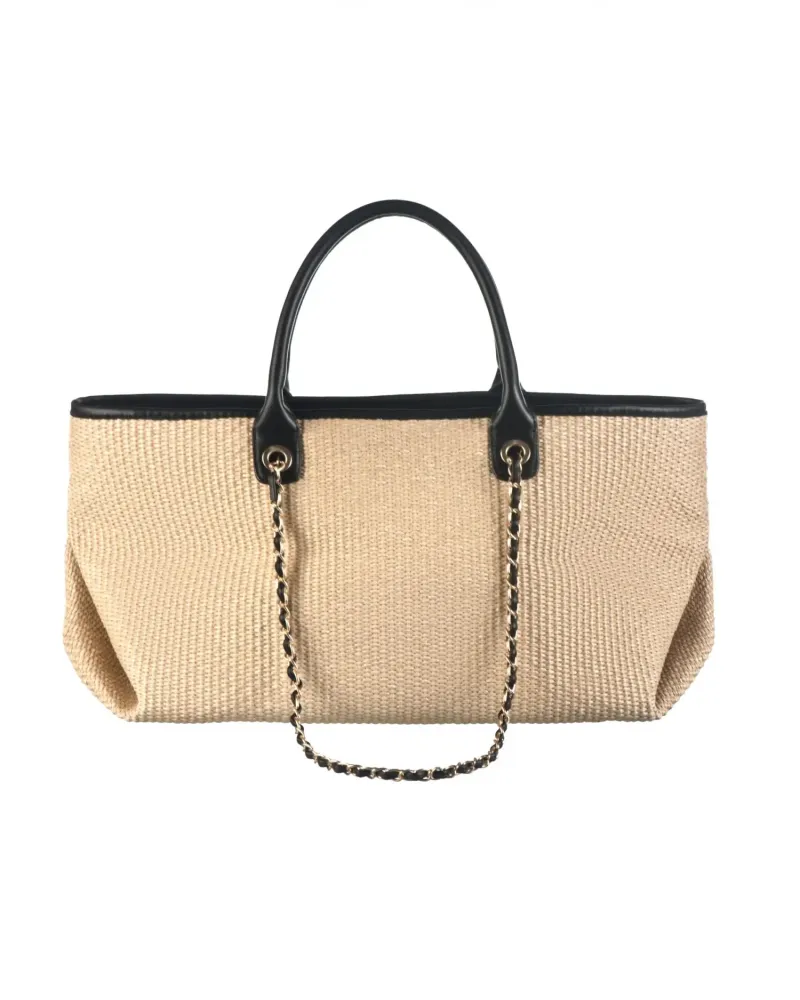 Елегантна чанта с верижка в цвят натурал