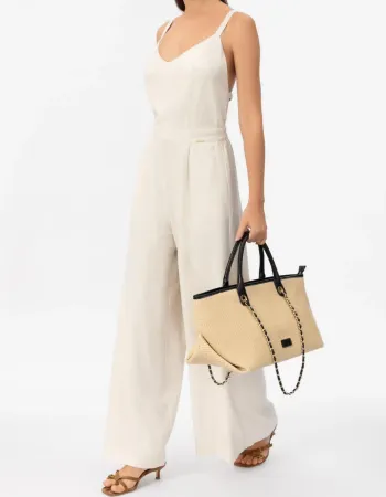 Елегантна чанта с верижка в цвят натурал