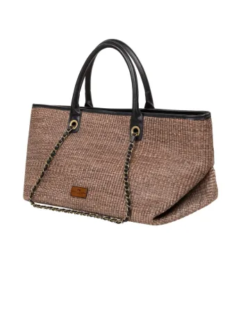 Елегантна чанта с верижка в кафяв цвят