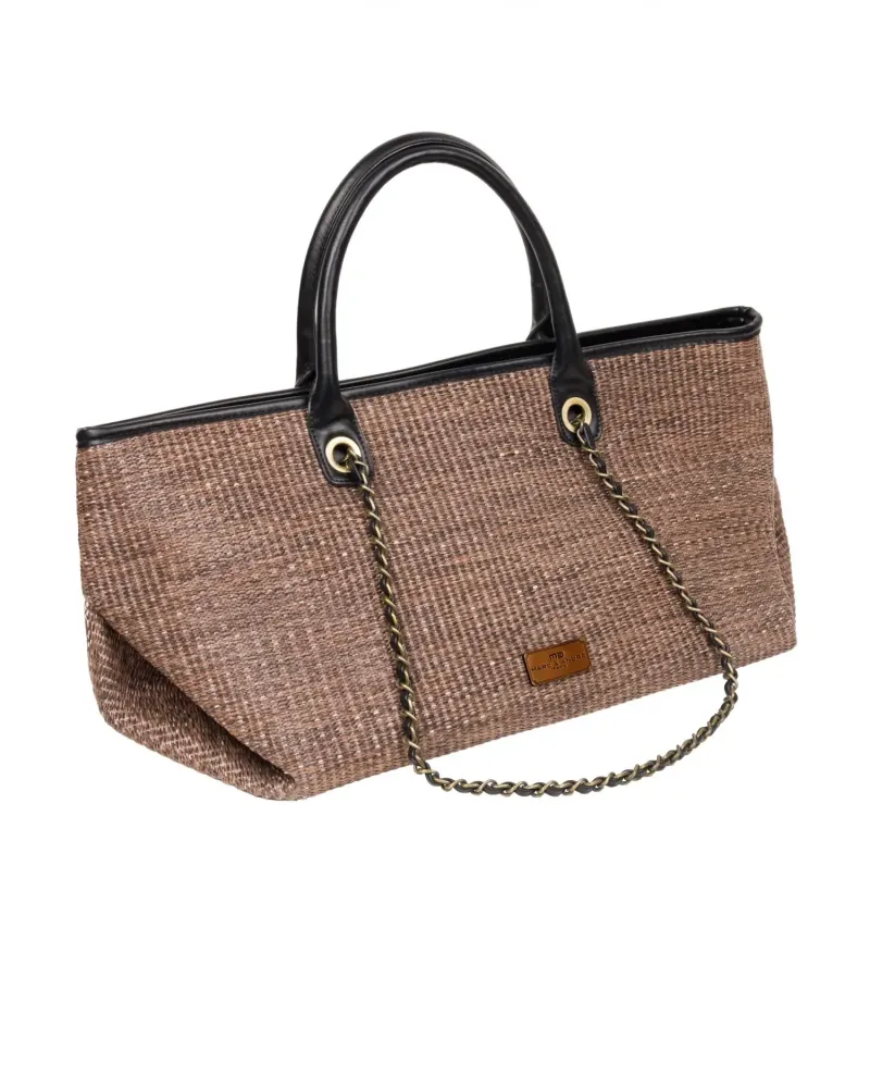 Елегантна чанта с верижка в кафяв цвят