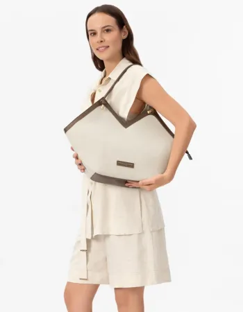 Елегантна лятна чанта беж и кафяво City Bag