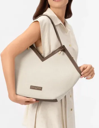 Елегантна лятна чанта беж и кафяво City Bag