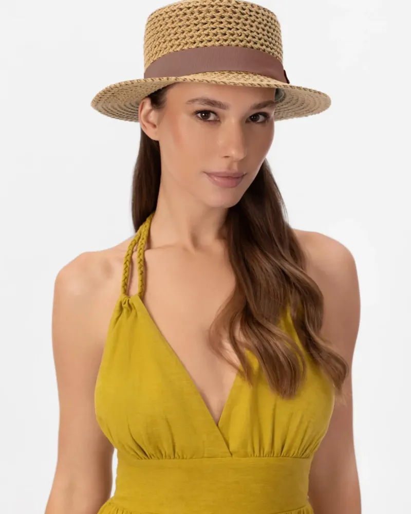 Лятна памучна шапка в кафяв цвят Voyage