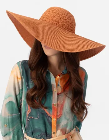 Шапка с широка периферия в оранжев нюанс Solaris