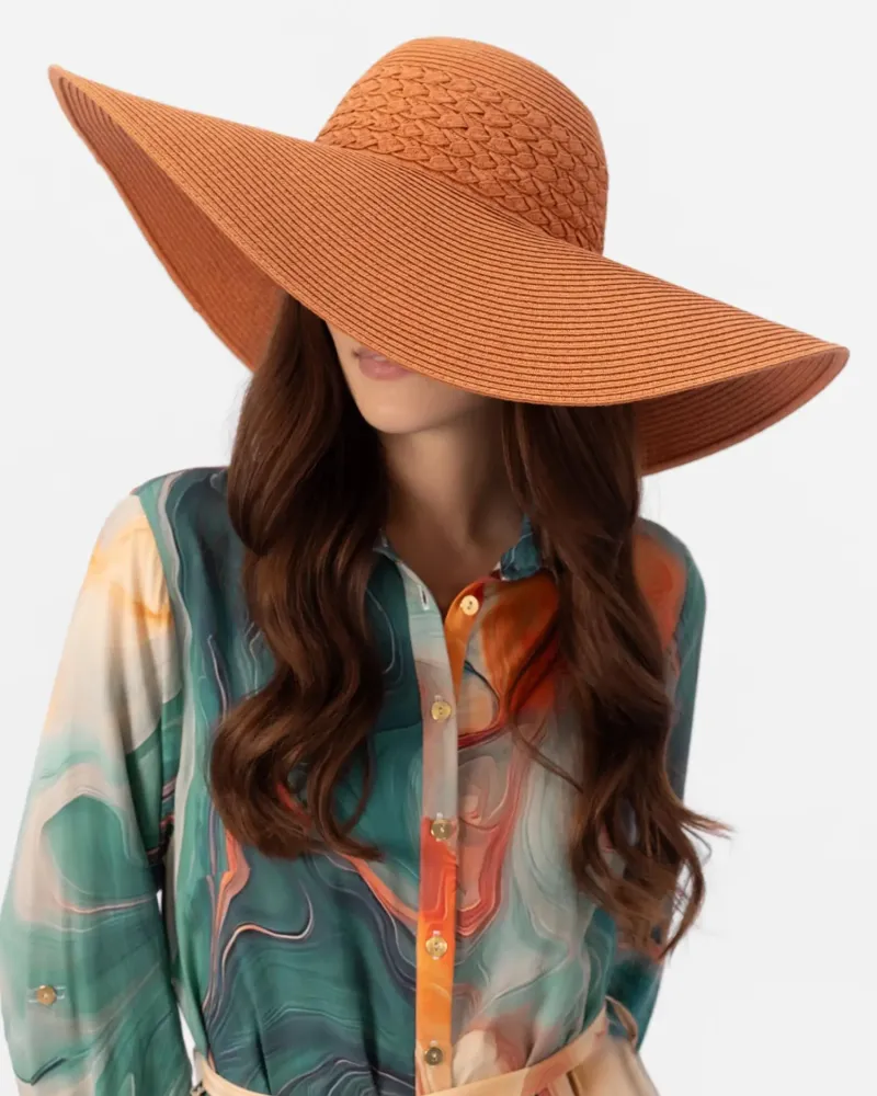 Шапка с широка периферия в оранжев нюанс Solaris