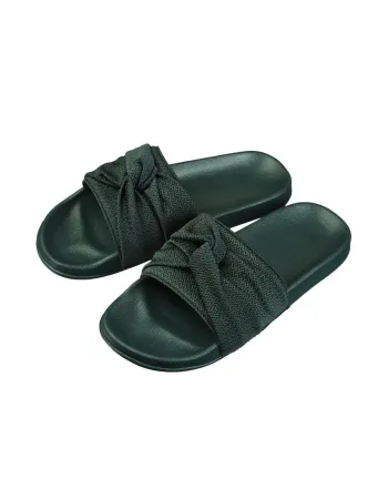 Дамски чехли в тъмно зелен цвят Knot