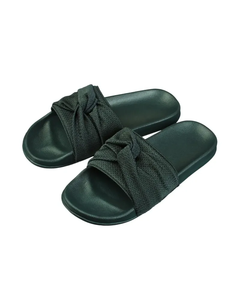 Дамски чехли в тъмно зелен цвят Knot