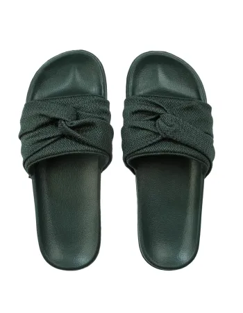 Дамски чехли в тъмно зелен цвят Knot