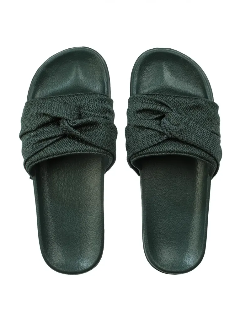 Дамски чехли в тъмно зелен цвят Knot