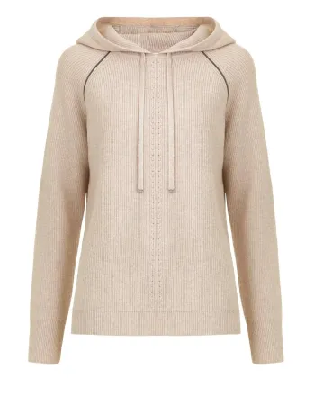 Кашмирен пуловер с качулка беж QUIET MOTION