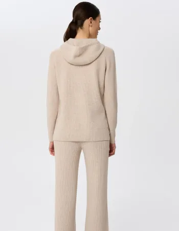 Кашмирен пуловер с качулка беж QUIET MOTION