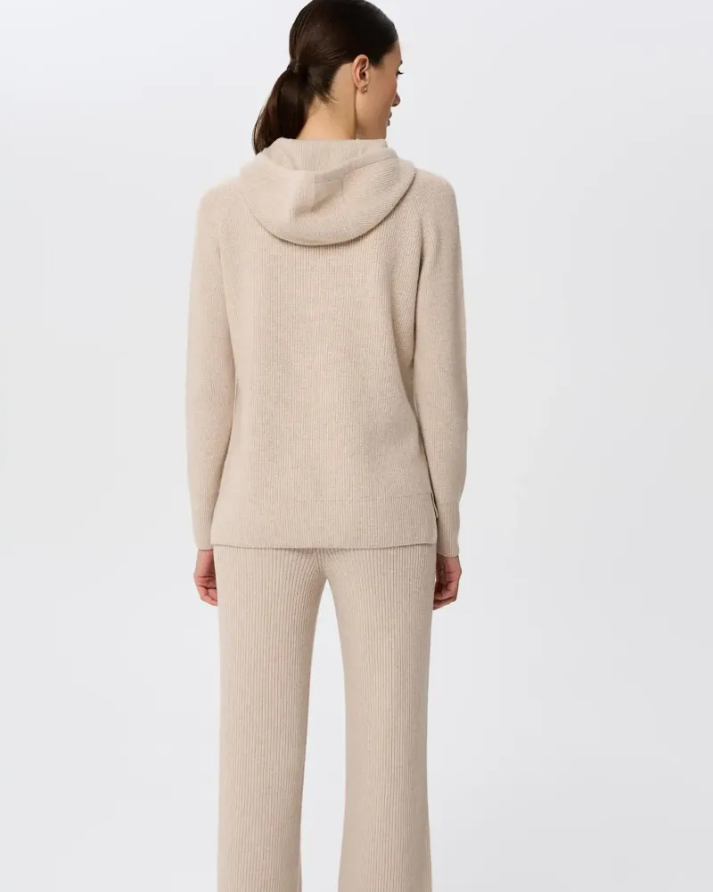 Кашмирен пуловер с качулка беж QUIET MOTION