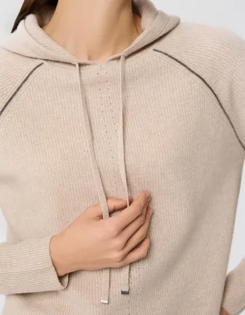 Кашмирен пуловер с качулка беж QUIET MOTION