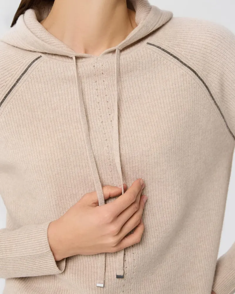 Кашмирен пуловер с качулка беж QUIET MOTION