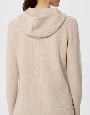 Кашмирен пуловер с качулка беж QUIET MOTION