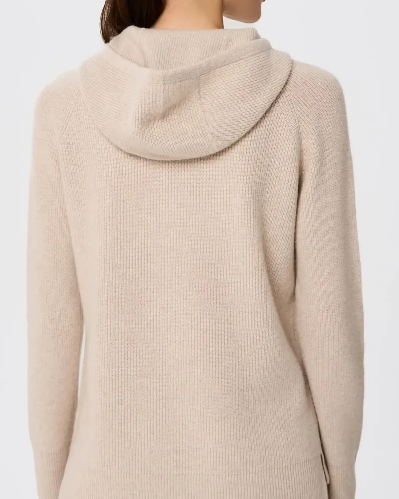 Кашмирен пуловер с качулка беж QUIET MOTION