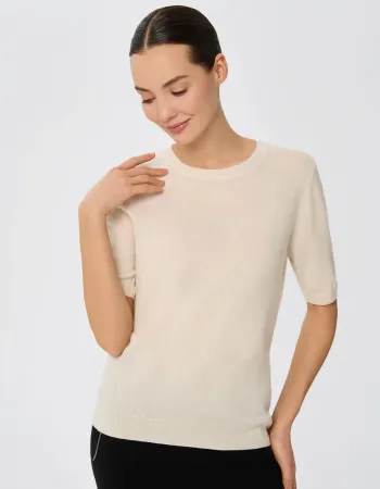 Пуловер от 100% кашмир с къс ръкав DAILY DELIGHT екрю