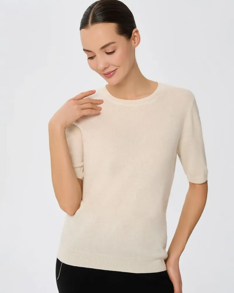 Пуловер от 100% кашмир с къс ръкав DAILY DELIGHT екрю