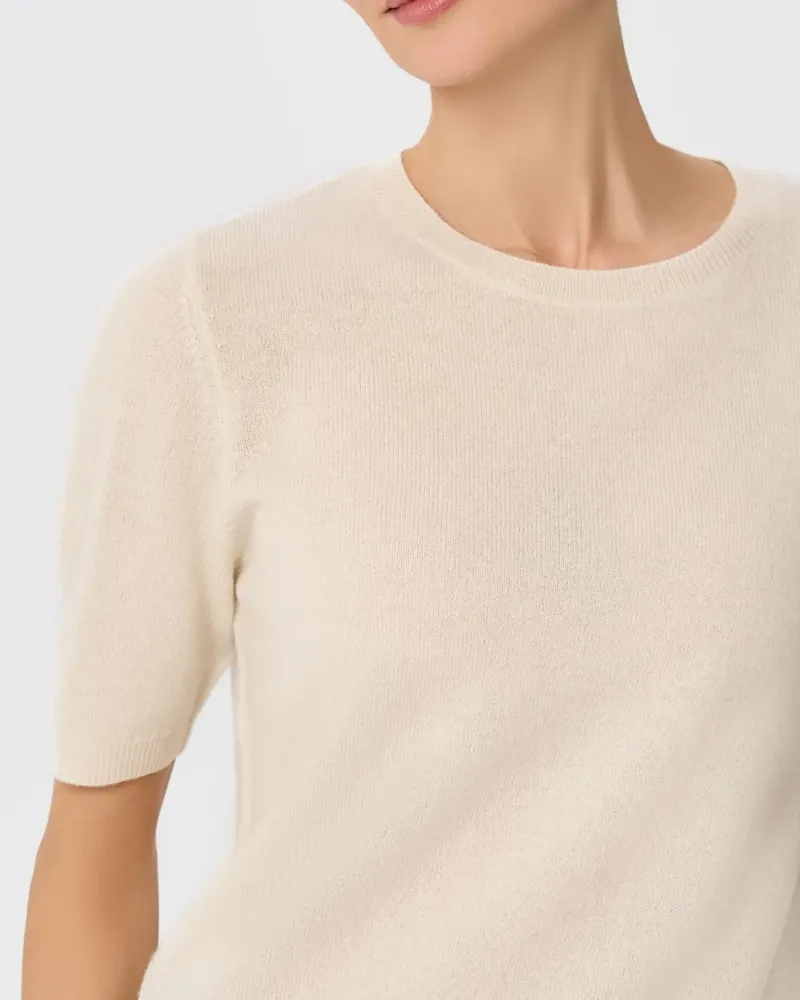 Пуловер от 100% кашмир с къс ръкав DAILY DELIGHT екрю