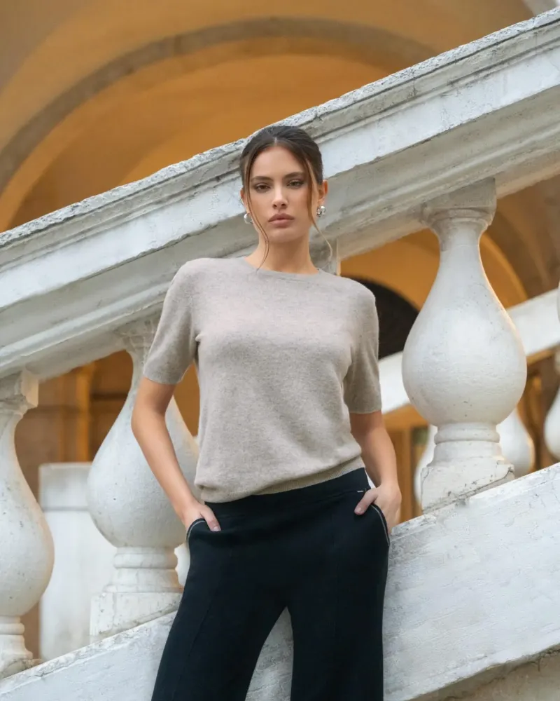 Пуловер от 100% кашмир с къс ръкав DAILY DELIGHT сив