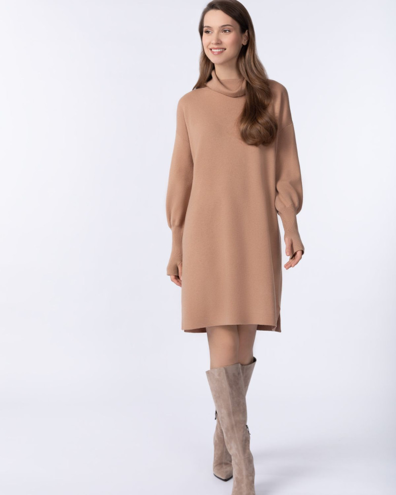 Дамска рокля от кашмир EMBELLISHED BEAUTY Camel