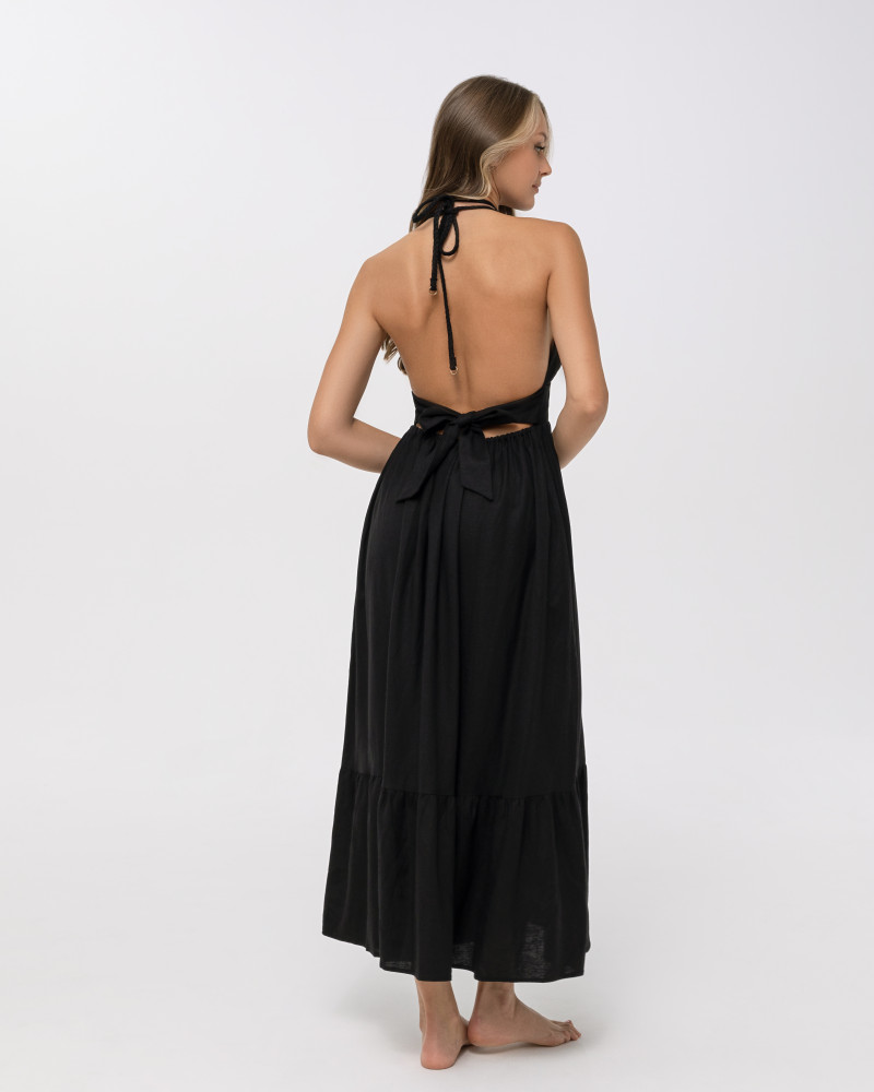 Черна ленена лятна рокля  Shiny Linen