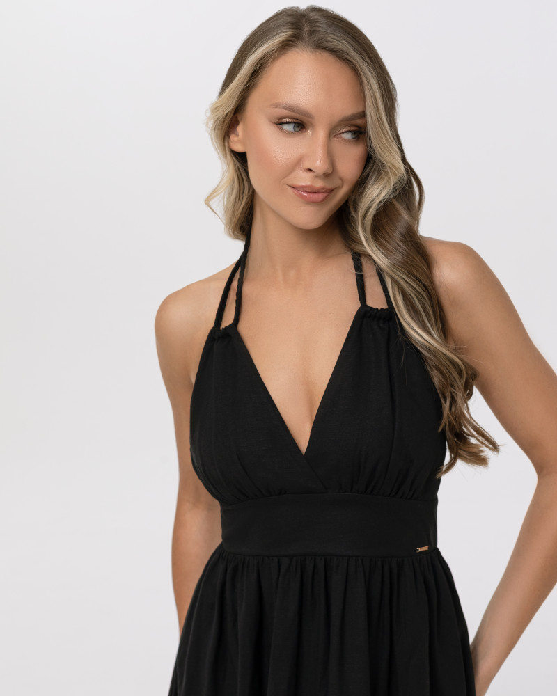 Черна ленена лятна рокля  Shiny Linen