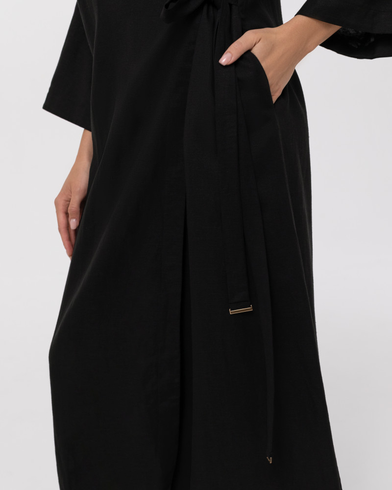 Черно ленено кимоно-рокля  Shiny Linen