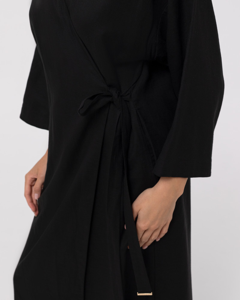 Черно ленено кимоно-рокля  Shiny Linen