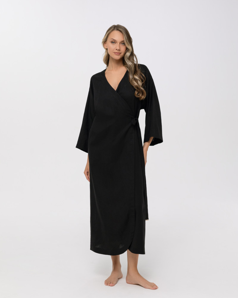 Черно ленено кимоно-рокля  Shiny Linen
