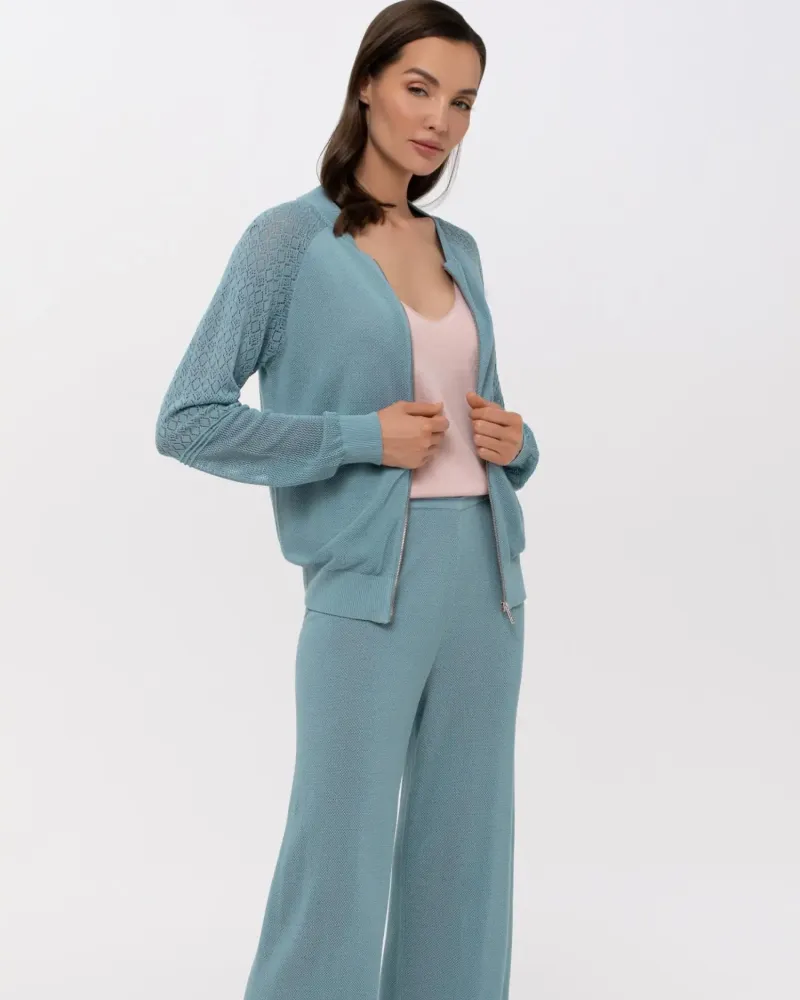 Елегантно плетено горнище с цип Palazzo Pearl BLUE