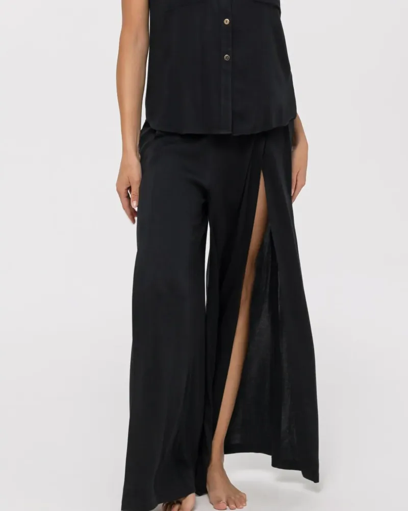 Черен дамски панталон с висока талия Day & Night