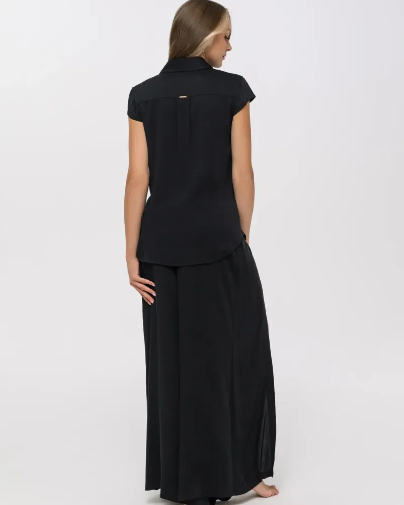 Черен дамски панталон с висока талия Day & Night