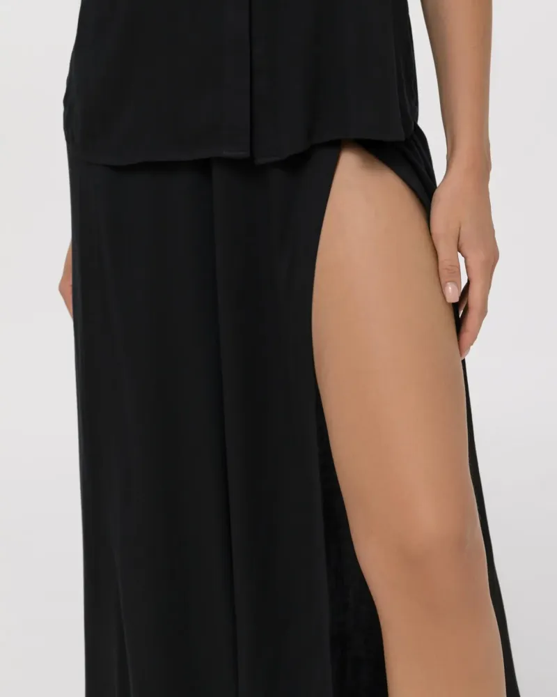 Черен дамски панталон с висока талия Day & Night