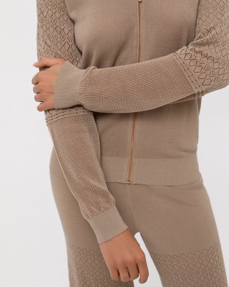 Луксозен плетен панталон с декоративни плетки Palazzo Pearl TAUPE