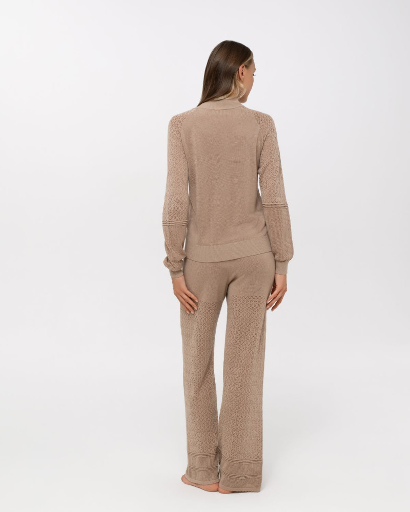 Луксозен плетен панталон с декоративни плетки Palazzo Pearl TAUPE