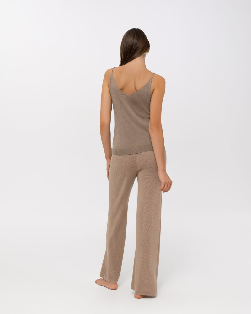 Луксозен плетен панталон с коприна Palazzo Pearl TAUPE