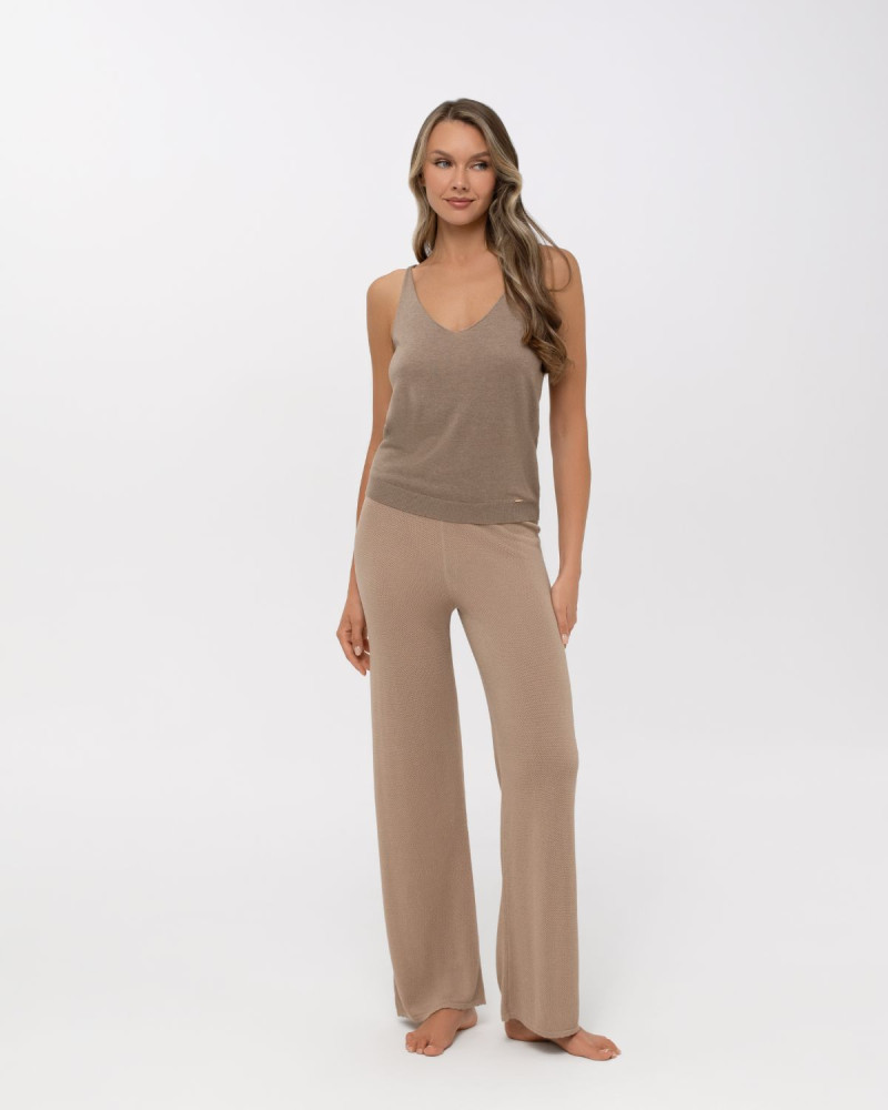 Луксозен плетен панталон с коприна Palazzo Pearl TAUPE