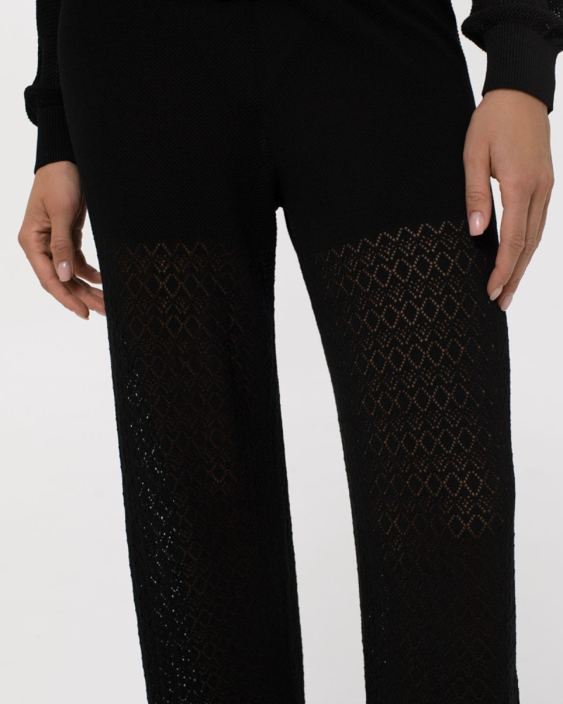 Луксозен плетен панталон с декоративни плетки Palazzo Pearl BLACK